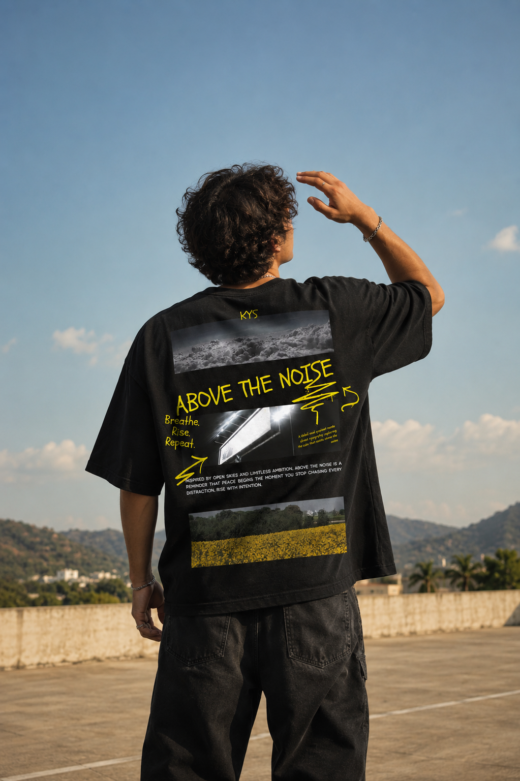 Above The Noise Graphic Tee back view - KYS streetwear