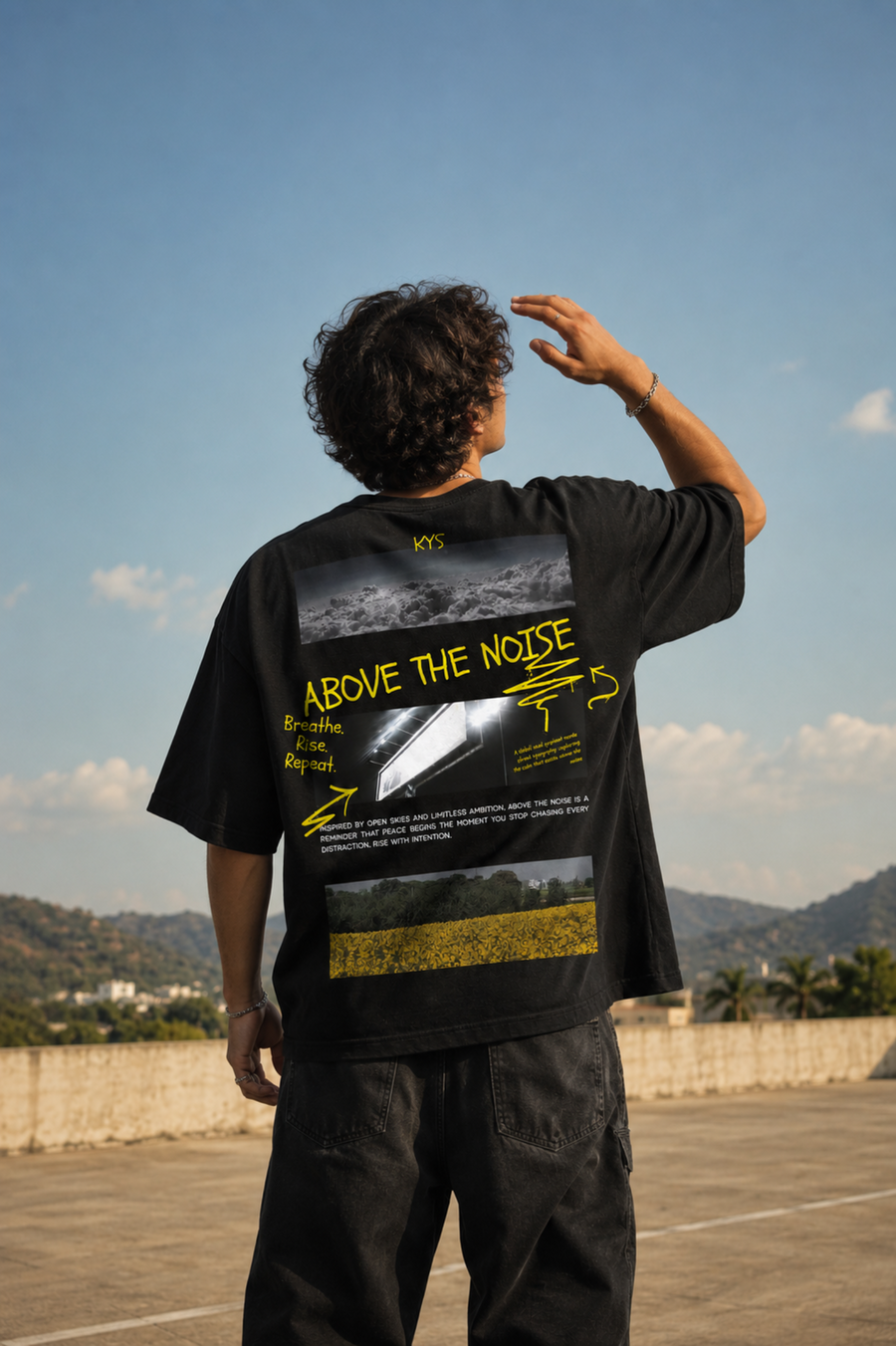 Above The Noise Oversized Tee back view - KYS streetwear