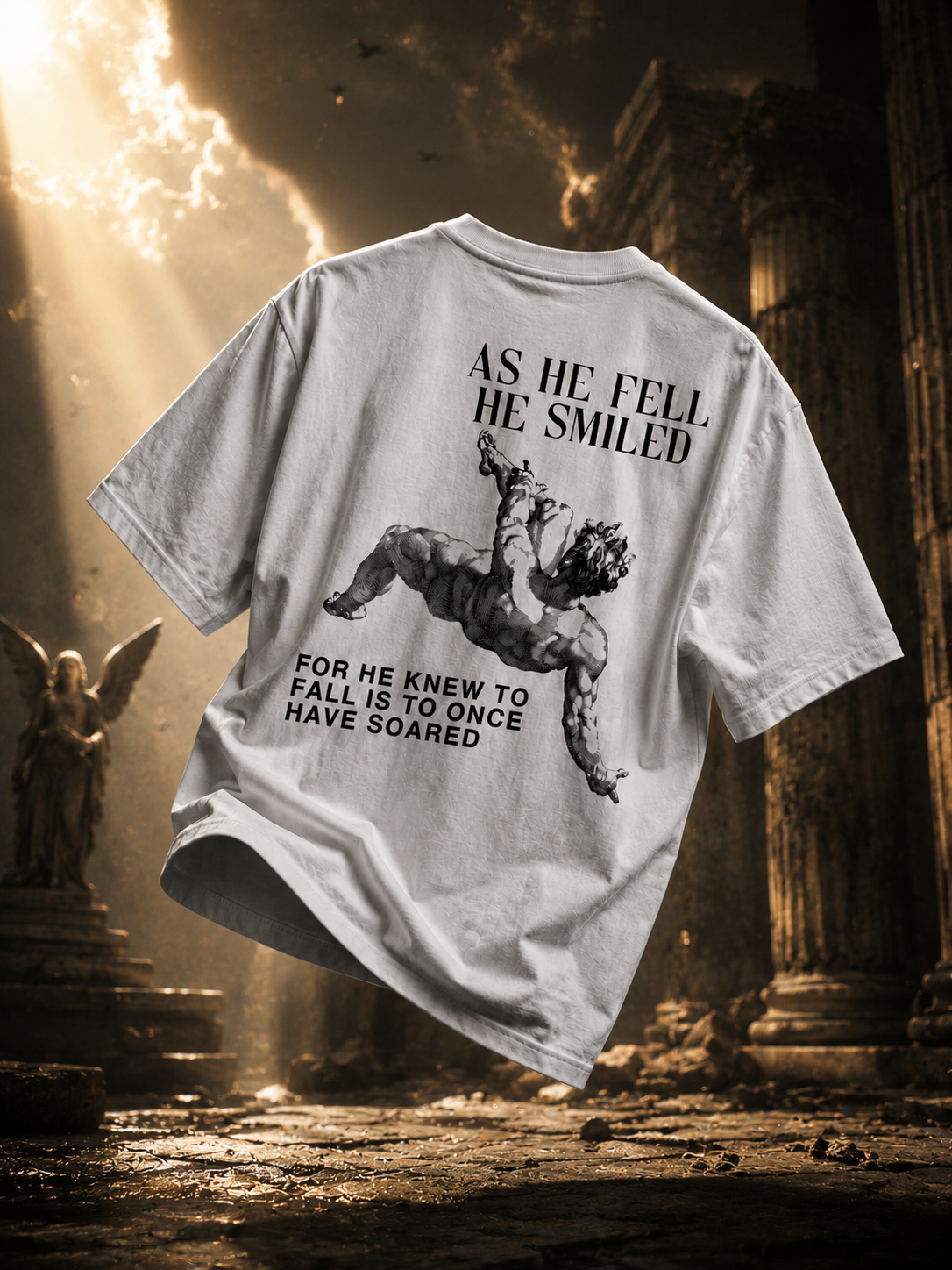 As He Fell He Smiled Oversized Tee front view - KYS streetwear