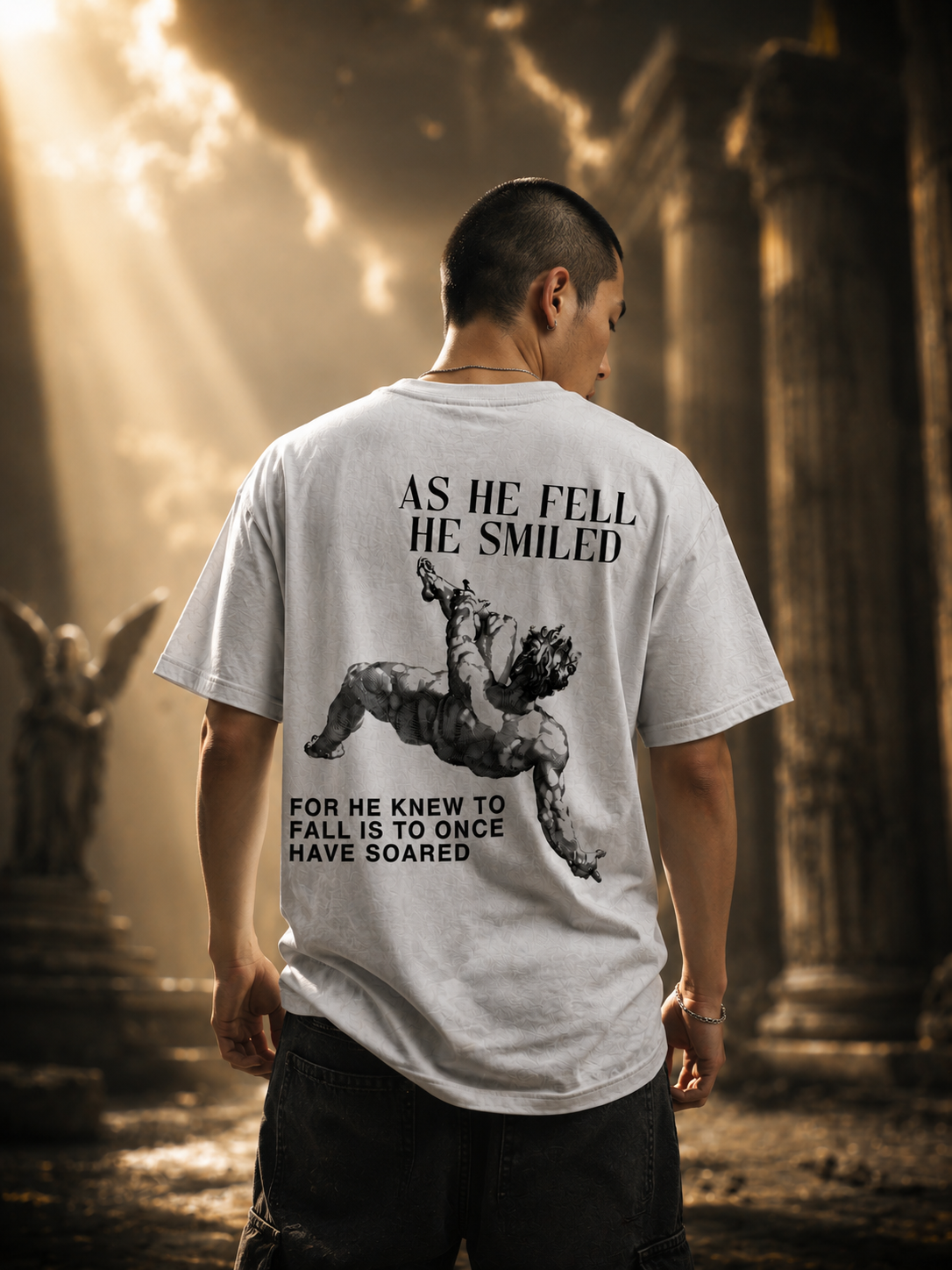 As He Fell He Smiled Oversized Tee back view - KYS streetwear