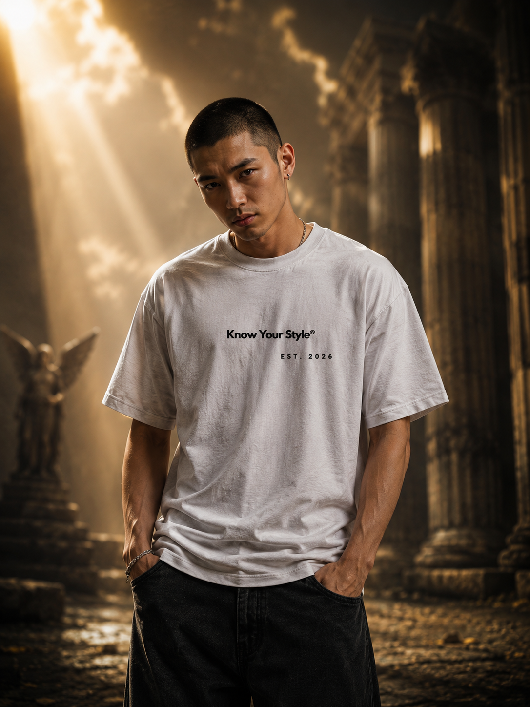 As He Fell He Smiled Oversized Tee front print detail - KYS streetwear