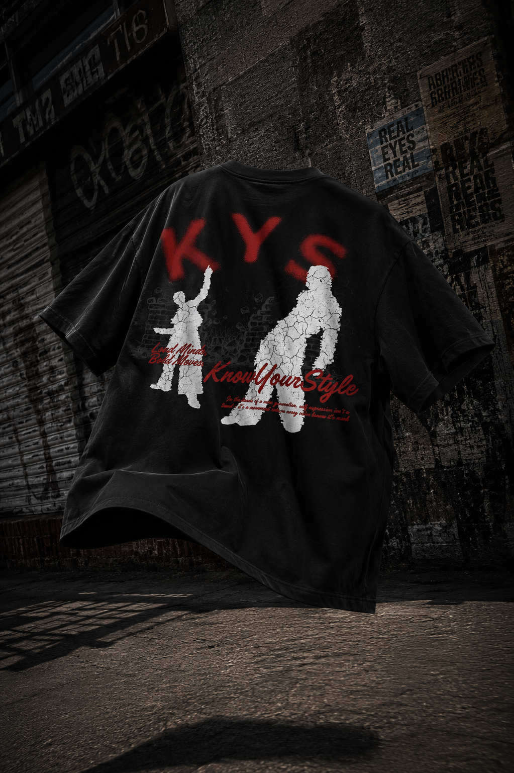 Bold Moves Oversized Tee front view - KYS vintage black streetwear